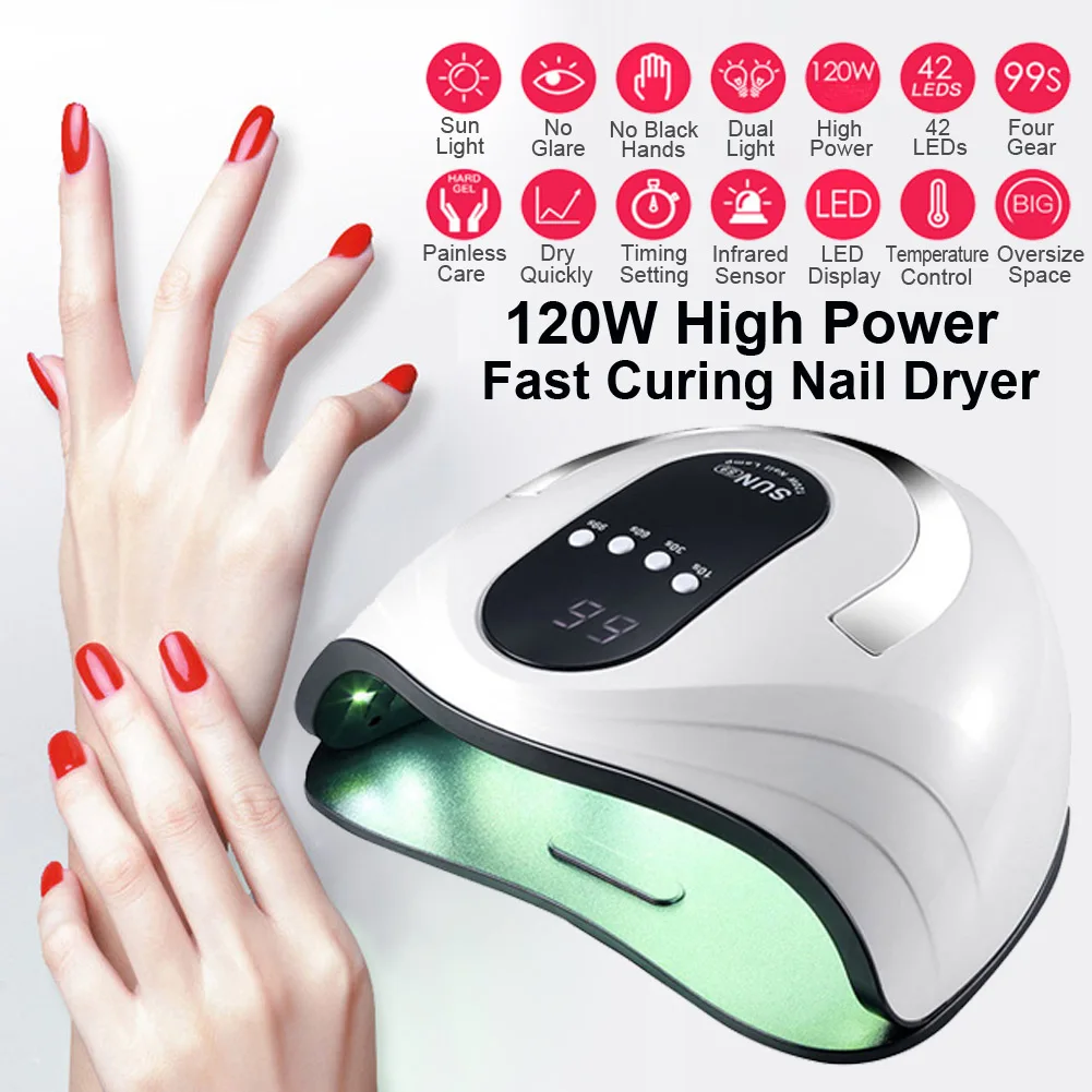 

120W LED Nail Lamp Nail Dryer Dual hands 42PCS LED UV Lamp For Curing UV Gel Nail Polish With Motion Sensing Manicure Salon Tool