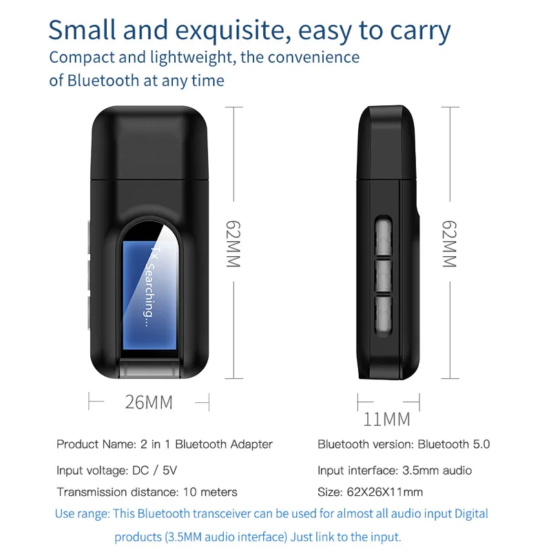 JaJaBor Bluetooth 5 0 USB аудио ресивер 2 в 1 Мини 3 мм разъем AUX беспроводной адаптер