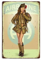 u s army 82nd airborne division pin up girl retro metal tin sign vintage aluminum sign for home coffee wall decor 8x12 inch