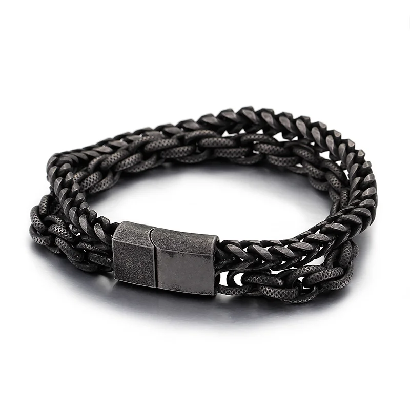 Personality Creativity Vintage Heavy Duty Double Chain Punk Biker All-Match Braided Bracelet for Men Trendy Jewelry Gift | Украшения и