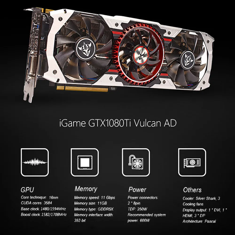

Graphics Card iGame GTX1080Ti Vulcan AD 11GB Video Graphics Card 1594/1708MHz forNIER Graphics Card