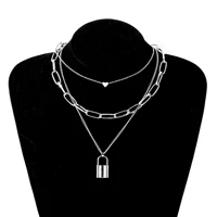 multilayer necklace women cross pendant necklace punk style street geometric long chain key lock pendant jewelry accessories