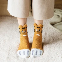 autumn winter womens home floor sleep ladies socks cartoon animals plush coral fleece socks cute thick warm funny socks