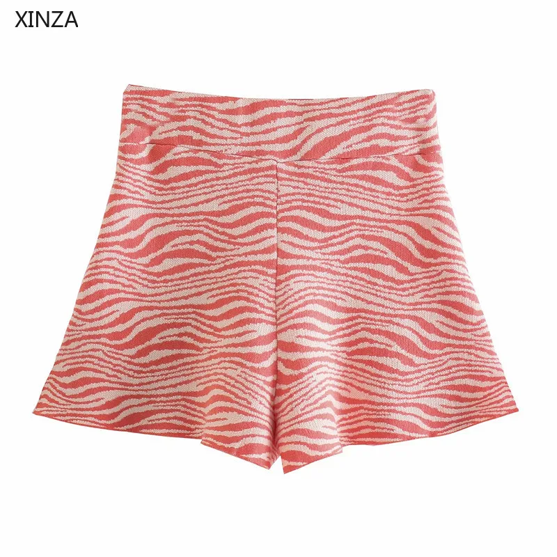 

Women Animal Print Jacquard Knit Shirt Za 2021 Short Sleeve Vintage Summer Cropped Shirts Woman Chic Button Up Pink Blouse Top