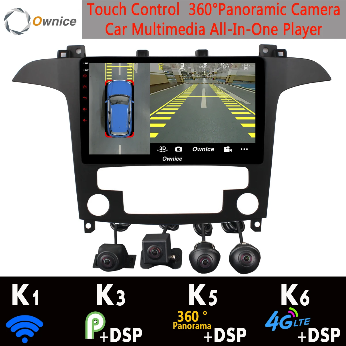 Автомобильный мультимедийный плеер камера 360 ° 4G SIM Android 9 0 4 Гб + 64 ГБ GPS навигация