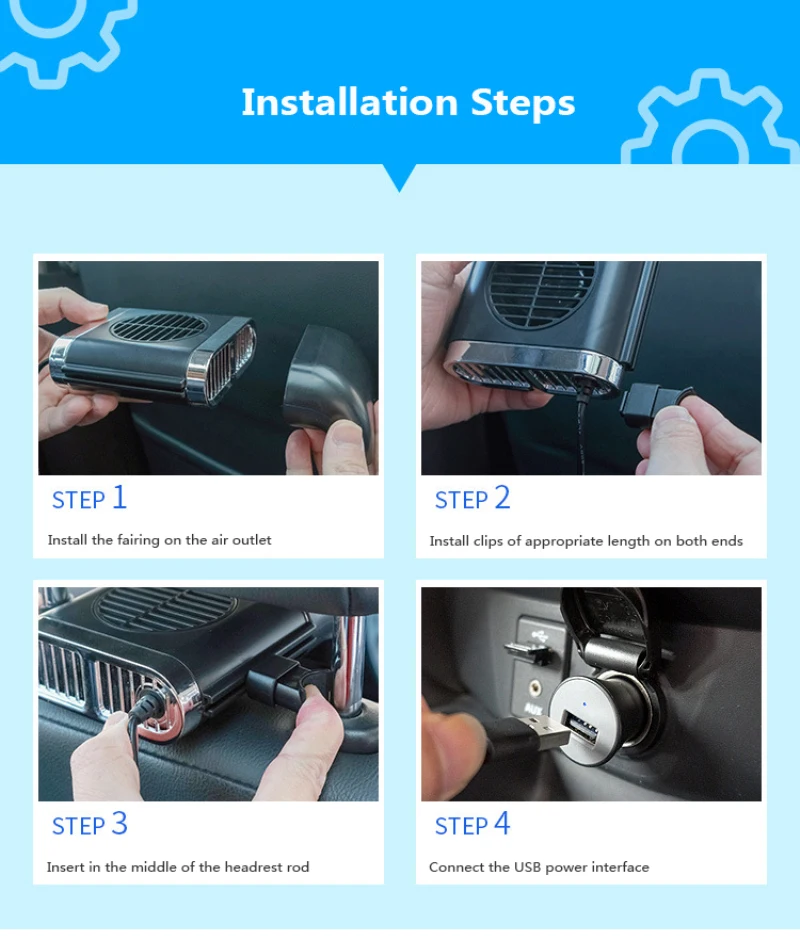Автомобильный мини-вентилятор с USB-портом складной бесшумный 3-ступенчатый