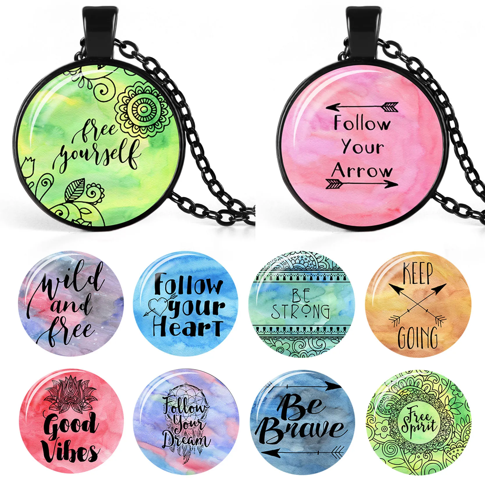 Смелость дорогой сердце черный стеклянный купольный Кабошон ожерелье Мода кулон