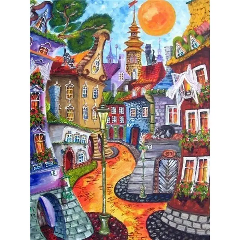 

GATYZTORY Oil Painting By Numbers Colorful House Street Scenery Paint Kits Unique Gift Acrylic Paint Picture Art Home Decor