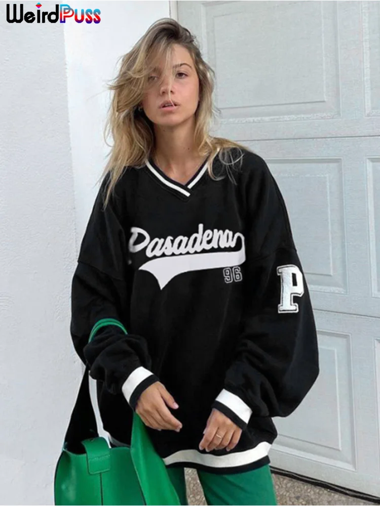 

Пуловер женский с вышивкой и надписью, с V-образным вырезом