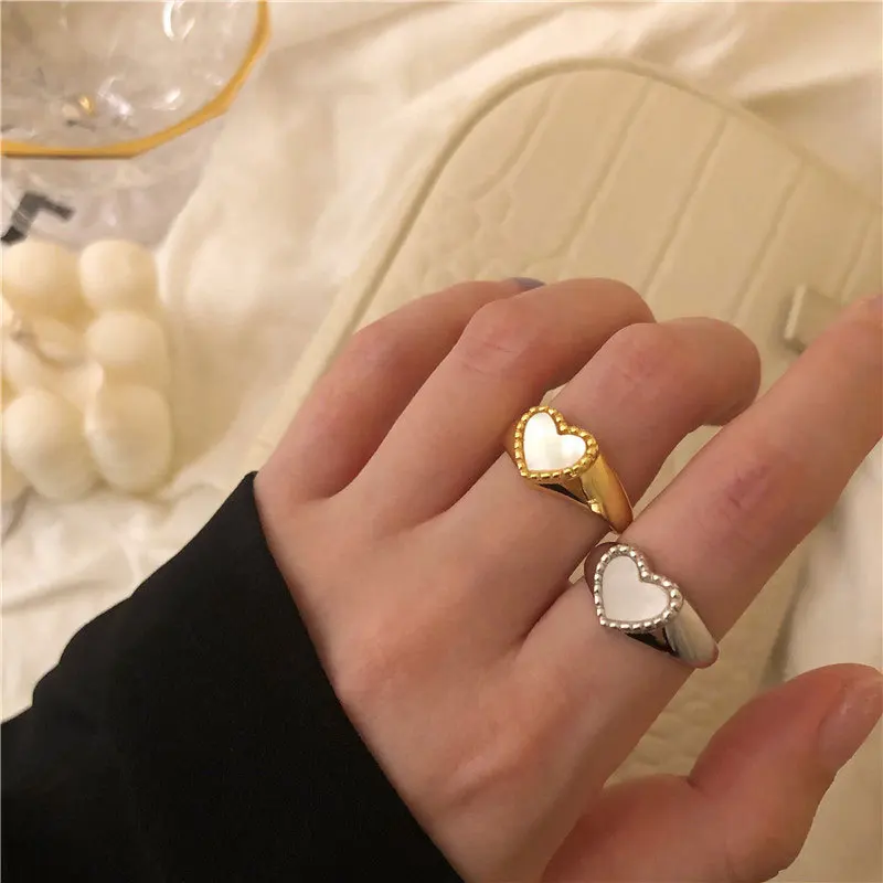 

VENTFILLE Silver Gold Color Love Heart Shell Finger Ring for Women Girl Gift Elegant Party Wedding Jewelry 925 Stamp Dropship