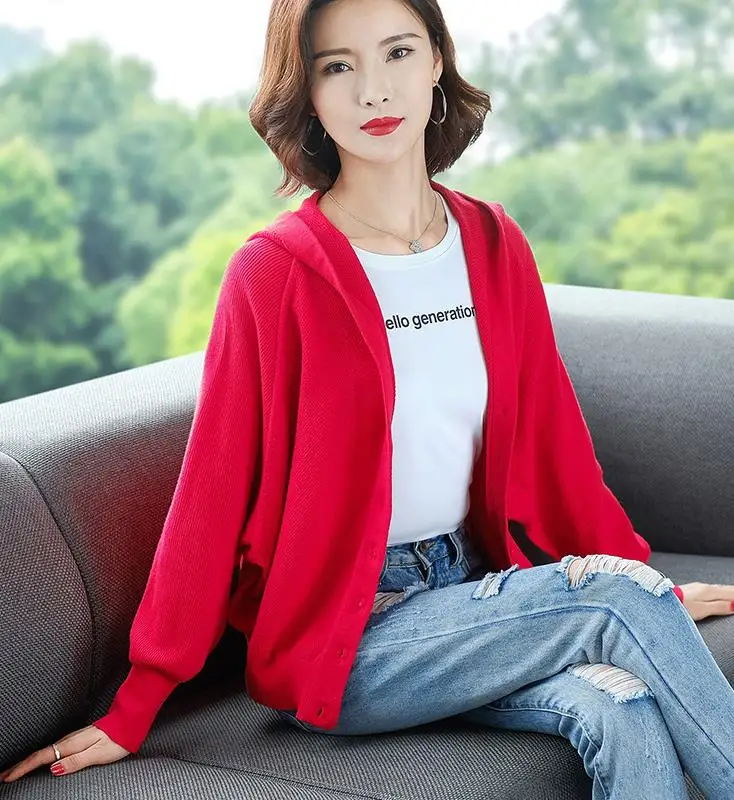 

2021 Новый женский свитер с капюшоном, повседневное пальто, женский короткий вязаный кардиган, 2174