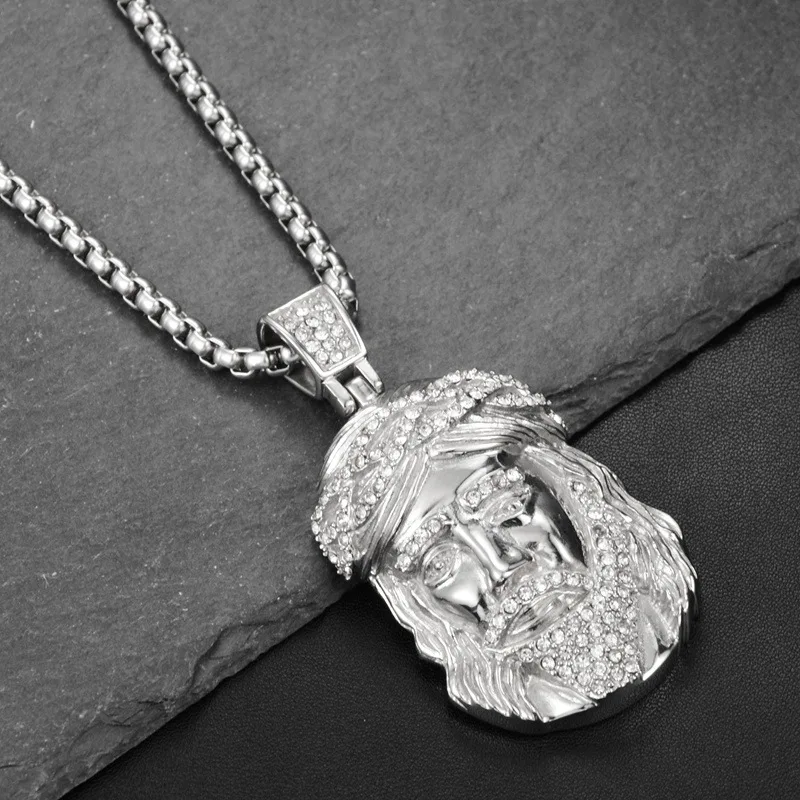 Классическая серебряная подвеска с изображением Иисуса из нержавеющей стали с блингом и стразами для женщин и мужчин в стиле хип-хопа 2021 года день рождения.