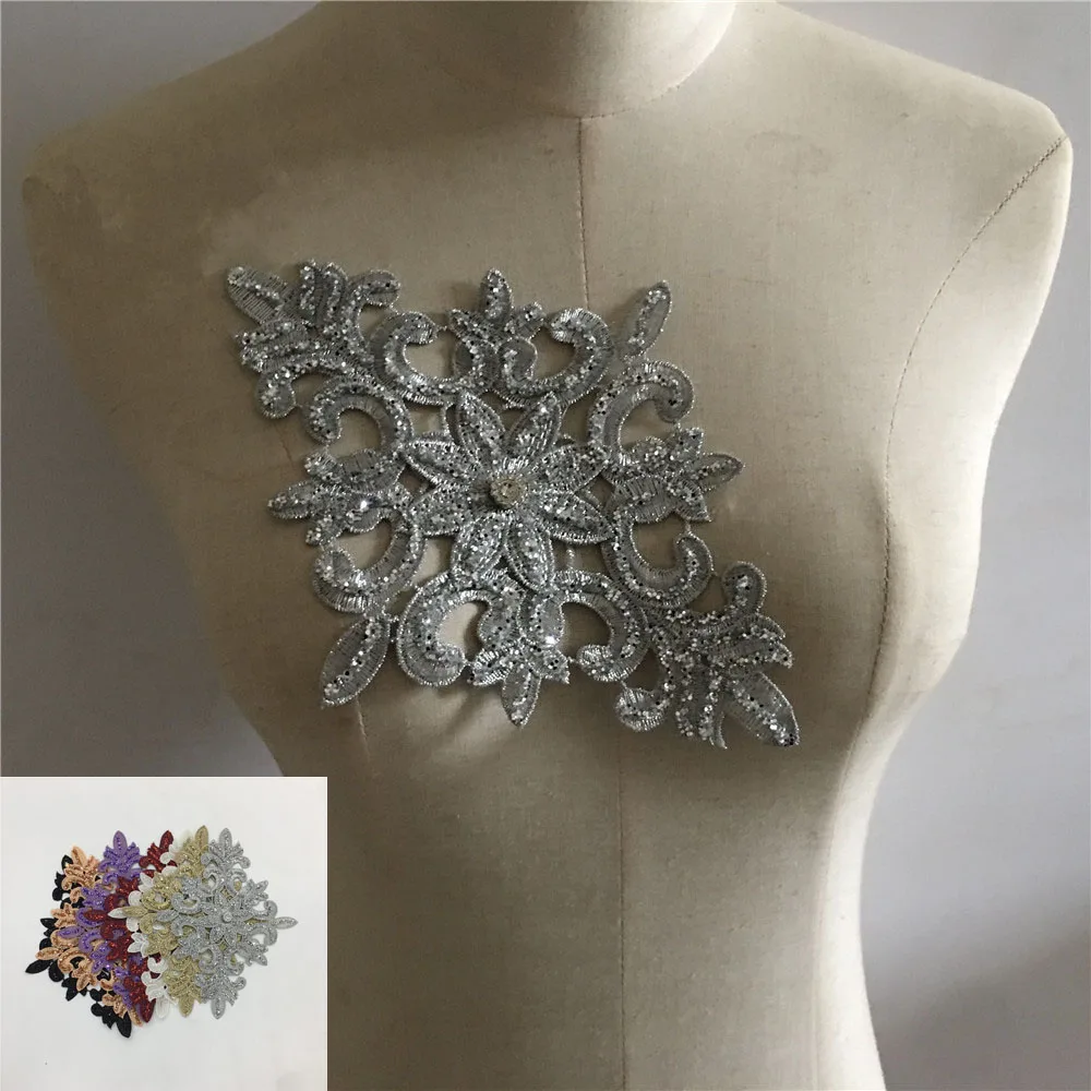 

Multi-color Lace Collar Embroidery DIY Rhinestone Sequins Lace Neckline Decoration Dress Decal Accessories Fashion Lace Fabric