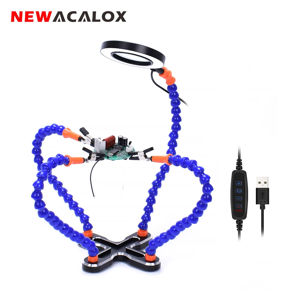

NEWACALOX Soldering Holder Third Hand USB 3X Illuminated Magnifier Welding Repair Hand Tool Magnifying Glass Soldering Station