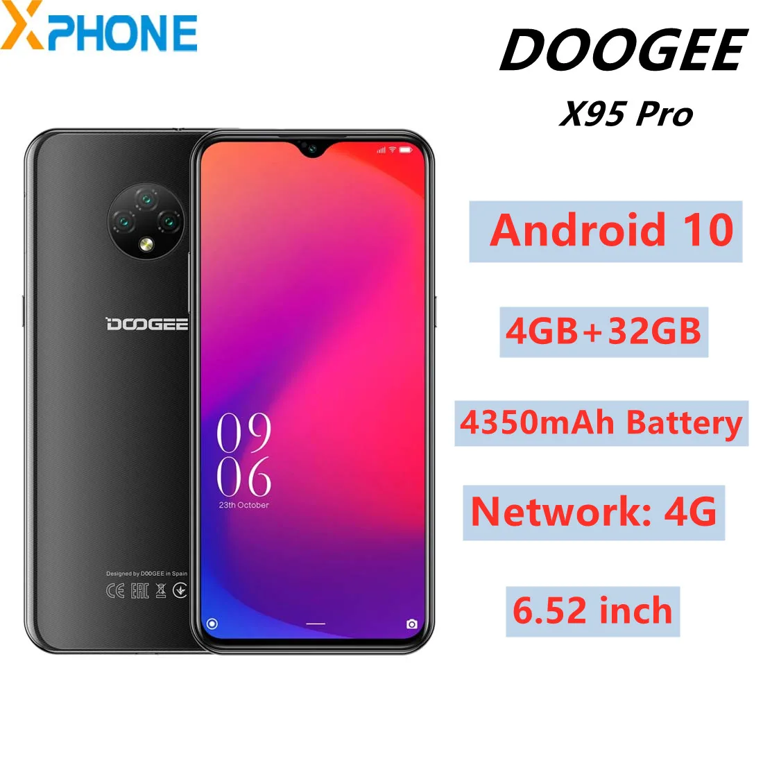 DOOGEE X95 Pro 4 ГБ 32 Android 10 4350 мАч аккумулятор 6 52 дюйма сеть 4G Тройная тыловая камера