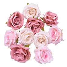 5pcs 10cm Rose Flower Heads Artificial Silk Flowers for Wedding Party Home Decoration DIY Flower Wall Gift Box Crafts Supplies