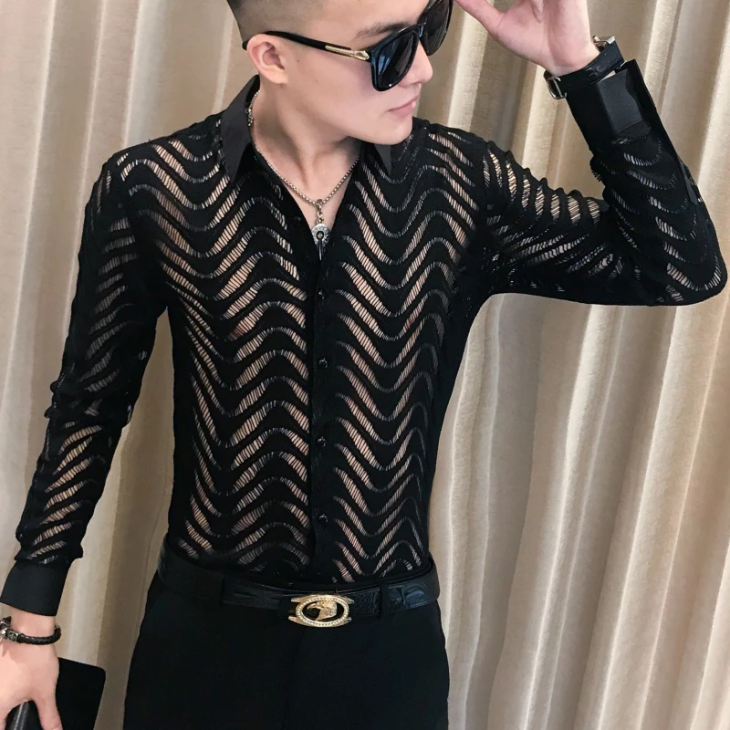 Рубашка Camisa hombre, простроченная полосатая рубашка, прозрачная рубашка для мужчин, Chemise Homme Marque, роскошная летняя рубашка с короткими рукавами