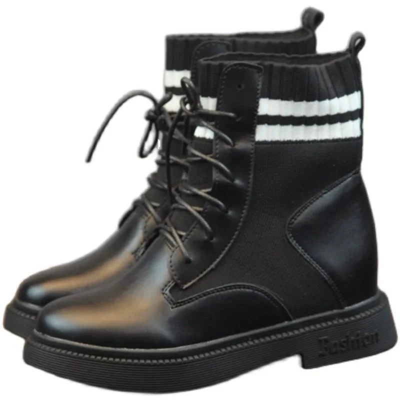 

Ankle Boots for Women Fashion Shoes Warm Winter Short Boots Square Heels Stretch Stocking Boots Leather Stitching Lady Shoes