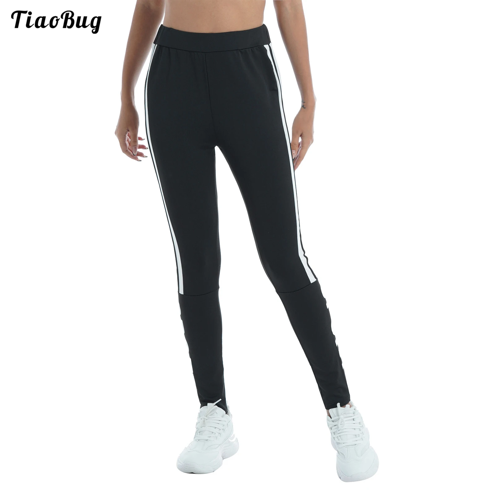 

TiaoBug Spring Summer Autumn Women Sport Yoga Stretchy Leggings High Waist Stripes Letters Print Pants Trousers For Gym Running