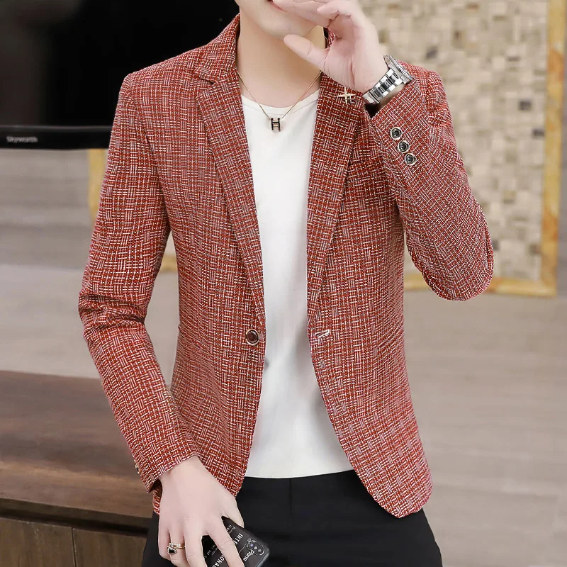 

Spring 2021 new plaid small suit jacket for men casual fashion Korean edition single suit for men handsome slim top