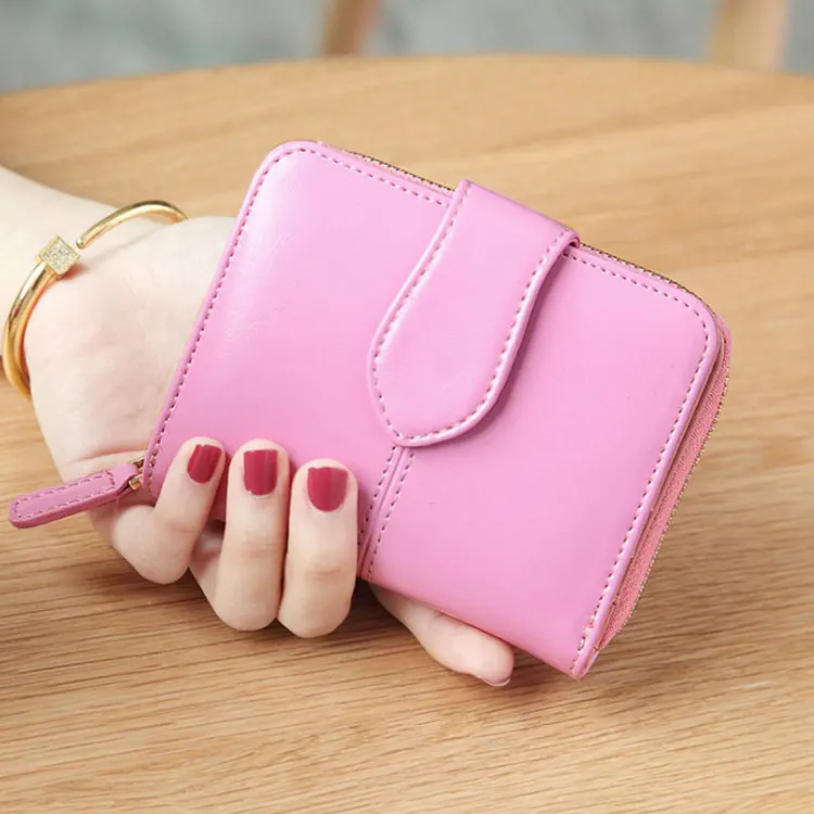 Billfold масло воск натуральная кожаные кошельки для женщин короткий мини-кошелек для клатча Soild монета Карманный с отделениями для карт держатель воловья сумка - Цвет: Розовый