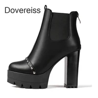 winter for woman new fashion consice shoes elegant platform goth chunky heels back zipper short boots big size 33 43