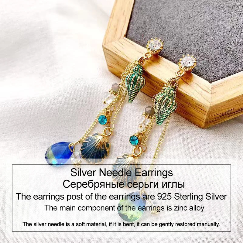 LATS Korean Crystal Pearl Conch Shell Dangle Earrings Tassel Water Drop for Women 2020 Fashion Jewelry Earings kolczyki |