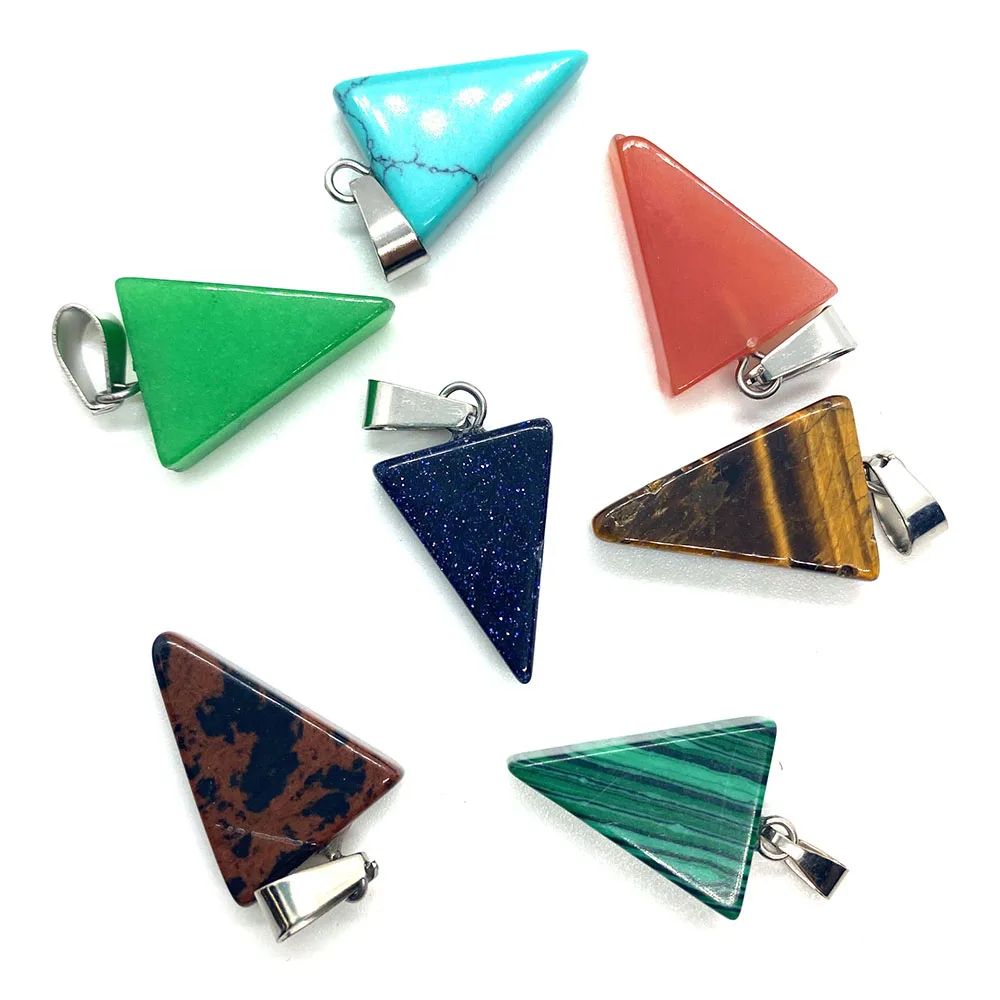 Natural Stone Triangular Topaz Malachite Tiger Eye Pendant 15x24mm Used To Make Diy Earrings Necklaces and Bracelet Accessories  - buy with discount