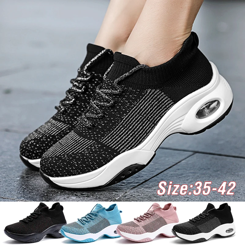 

Women Tennis Footwear Breathable 5CM Height Increase Sports Sneakers Air Cushion Female Walking Sock Shoe Thick Bottom Platforms