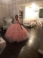 flower girl dresses for wedding first communion real images pink ball gown flower off shoulder lace beaded girls pageant dress