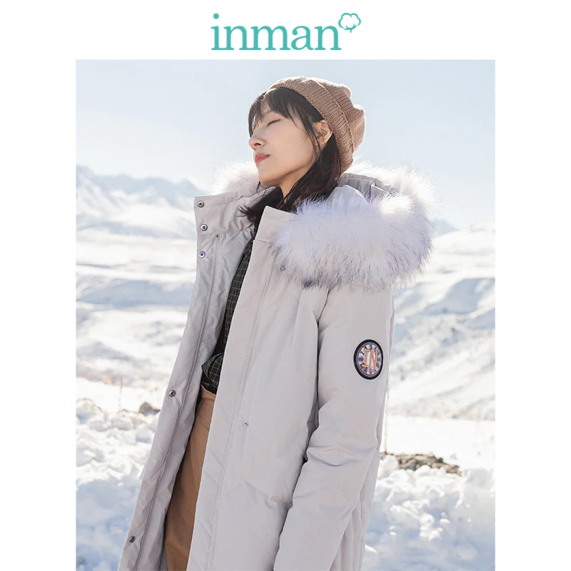 INMAN Winter New Arrival Embroidery Hooded Solid Warm Women Long Down Coat