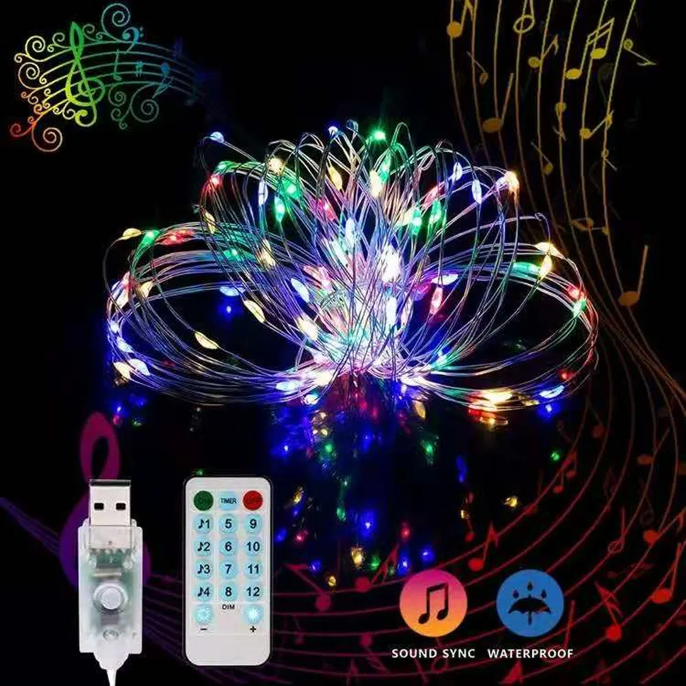 Батарея/USB работает музыки LED строки звуковая активация 5 м 10 серебряной проволоки