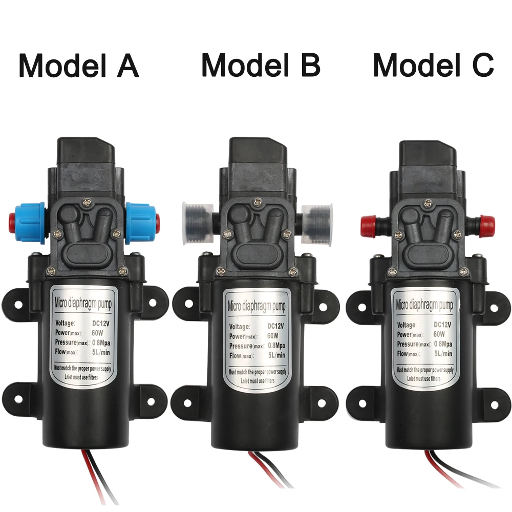 

12V 60W Micro Electric Diaphragm Water Pump Automatic Switch 5L/min High Pressure Car Washing Spray Water Pump 0.8Mpa 5L/minDC