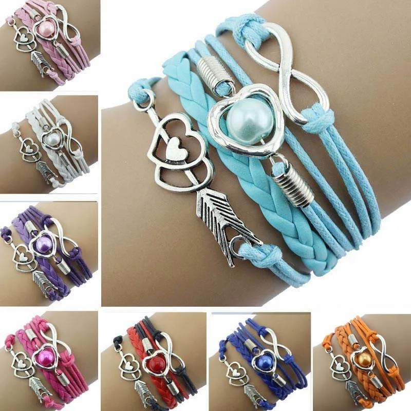 Модные браслеты для женщин и мужчин многослойные из кожи в античном