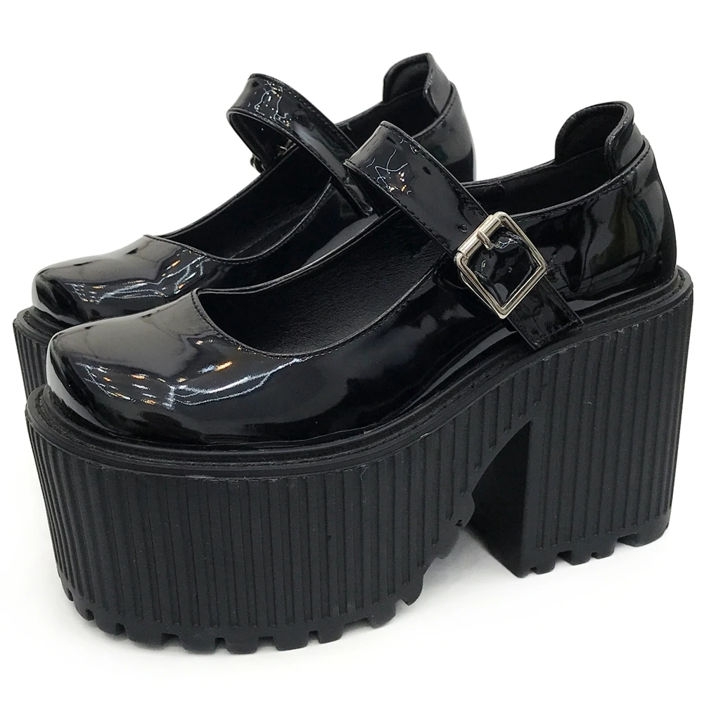 

DORATASIA Ins Hot Sale Women Black Buckle Platform Punk Shoes Thick Bottom High Heel Fashion Cool Pumps Women Pumps