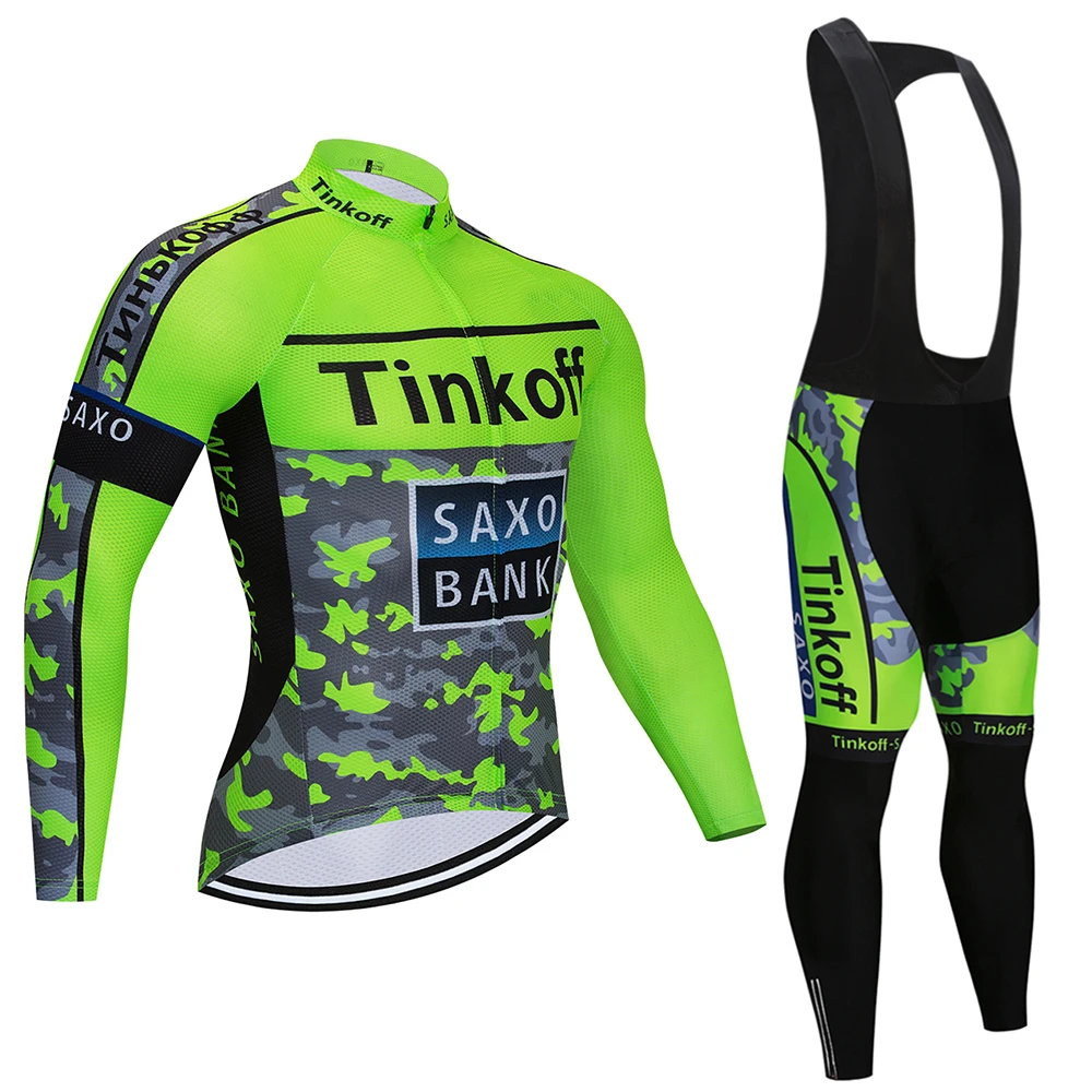 Cycling suit Tinkoff длинный рукав Велоспорт Джерси Брюки Велосипедный спорт Велоспорт осенняя одежда комплект одежды Ropa Ciclismo 19D силикон - Цвет: Cycling suit