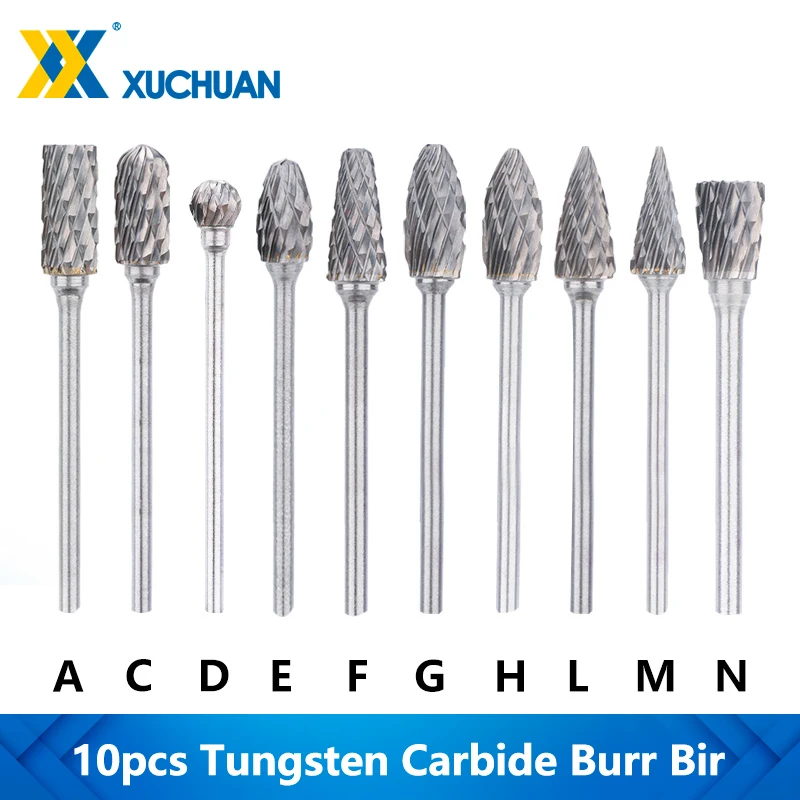 

10Pcs Tungsten Carbide Burr Bit Double Cut Rotary Burr Drill Bits CNC Engraving Rotary Cutter Files For Dremel Rotary Tools