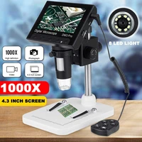 1000x 2 0mp usb digital electronic microscope dm4 4 3lcd display vga microscope with 8 led stand for pcb motherboard repairing