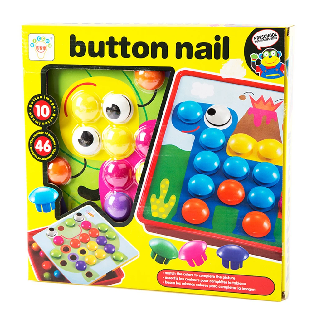 

3D Button Puzzles Toys for Children Creative Mosaic Mushroom Nail Kit Buttons Art Assembling Kids Enlightenment Educational Toys