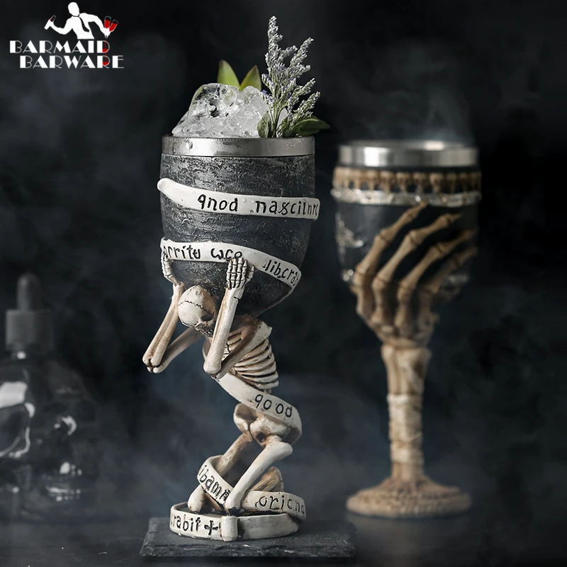 

180ml Slave Skull Beer Wine Coffee Mug Cup Made Of Resin And Stainless Steel Halloween Mug Cup Decoration Ceramic Tiki Mug