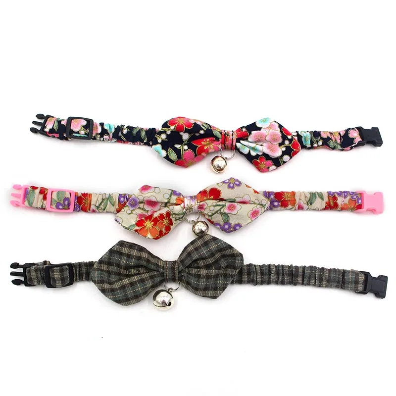 Ошейник для кошек и собак в японском стиле с эластичным бантом колокольчиками