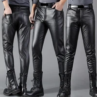 men leather pants skinny fit elasti fashion pu leather trousers motorcycle pants wet look stretch faux leather streetwear
