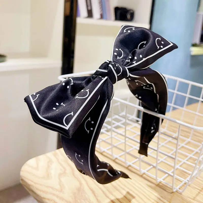 

Big Bow Knotted Headbands for Women Smile Print Hair Bow Head Band Adults Girls Hair Accessories Wide Bowknot Hairband Letter 21