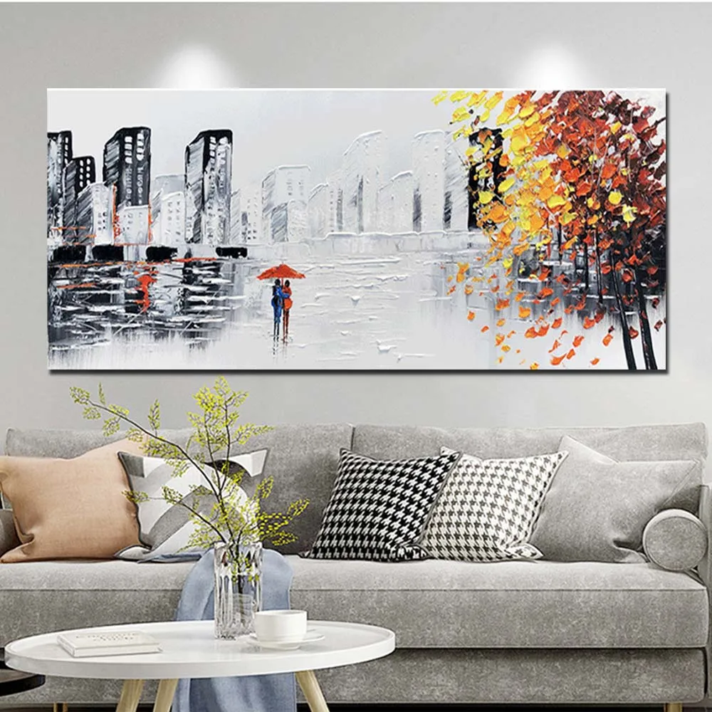 

Oil Painting on Canvas Handmade Abstract Thick Impasto Palette Knife Modern Art Cityscape Living Room Home Decor Drop Shipping