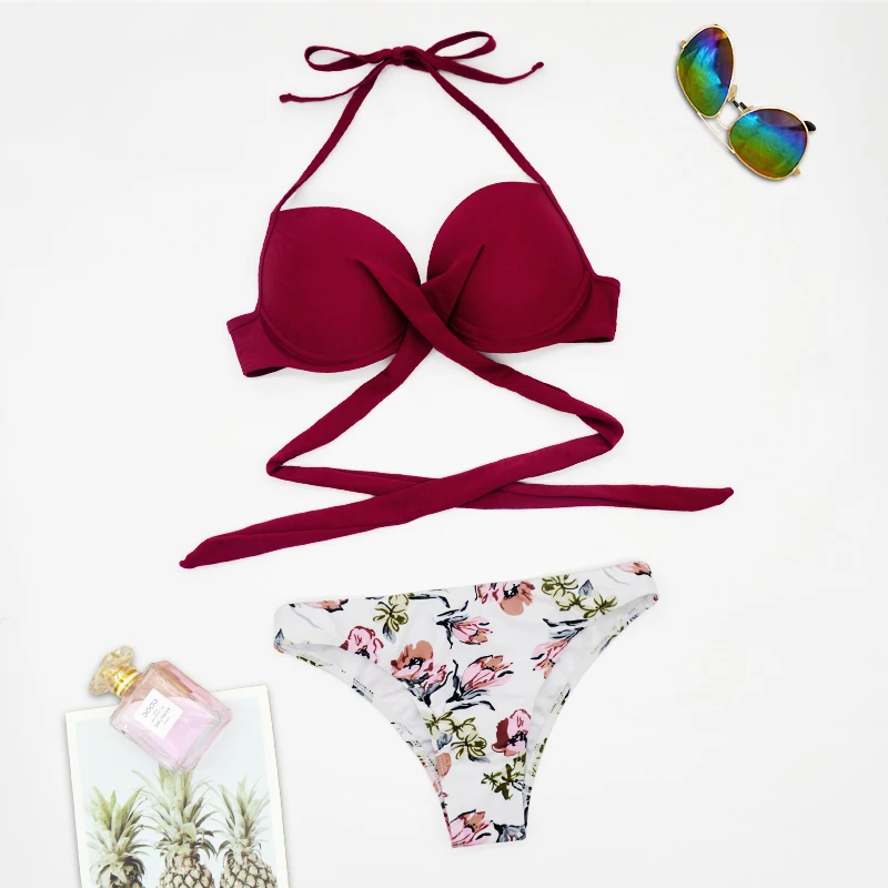 

Женский винтажный бикини с чашками пуш-ап, на косточках