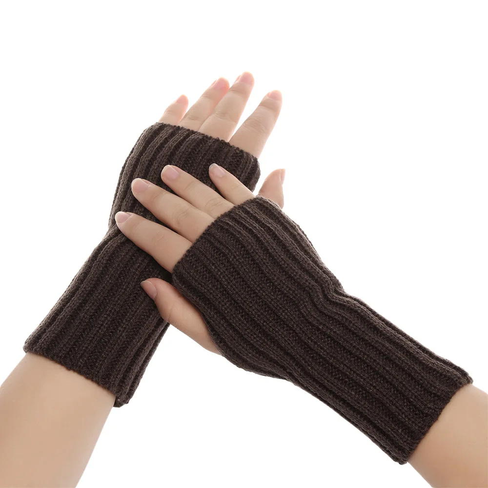 Style3-dark grey 1 Pair Fashion Autumn Winter Spring Warm Women Ladies Girl Solid Gloves Arm Warmer Long Fingerless Xmas Knitting Wool Mittens - Цвет: Style3-dark grey