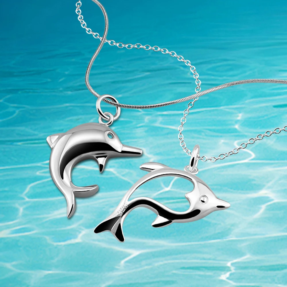 Dolphin pendant &amp necklace 925 sterling silver men women fashion jewelry new Cute animal accessories | Украшения и аксессуары