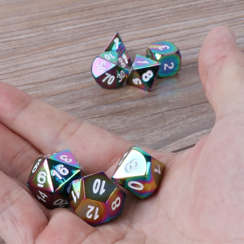

High Quality 7Pcs Rainbow Metal Polyhedral Role Playing Game Dice DND RPG MTG