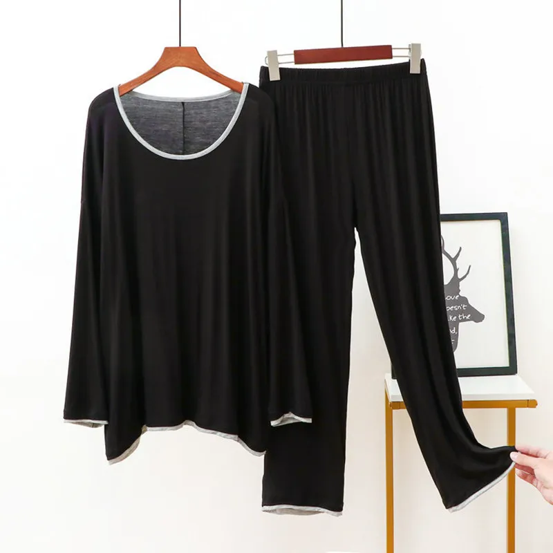 

Pijamas De Mujer Loose Large Size Modal Cotton Pajamas Women New Long Sleeve Shirt + Pant Sleepwear Set Casual Home Clothes