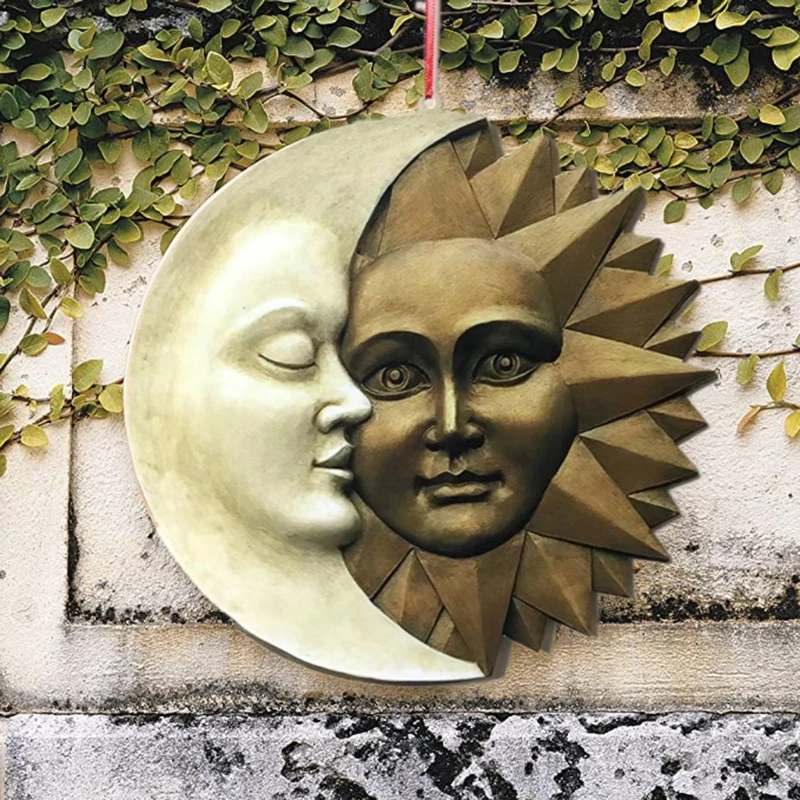 

E8BD Небесная гармония солнце и луна внутренняя наружная настенная скульптура орнамент 12 дюймов